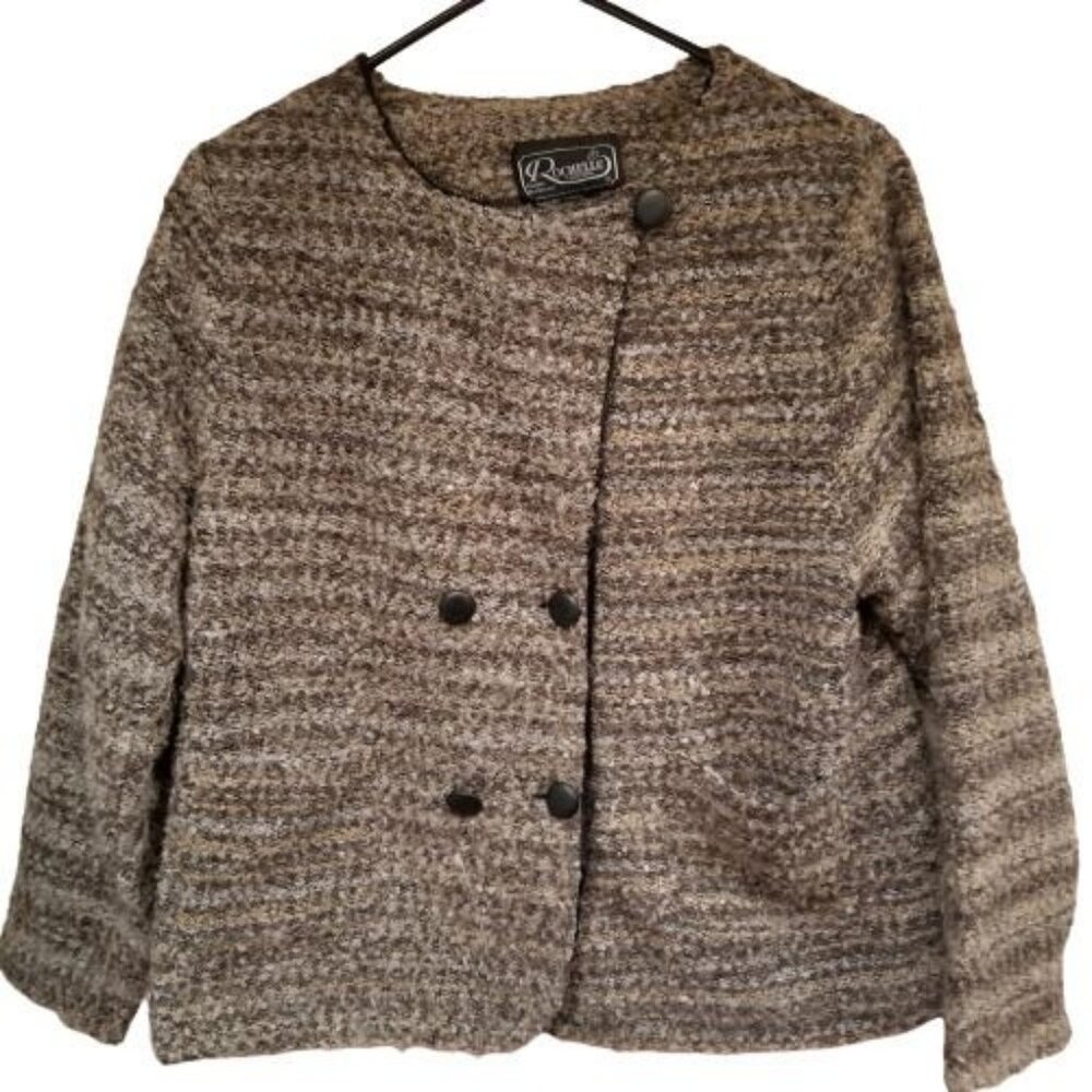 Rochelle California Womens Medium Double Breasted Knit Cardigan Sweater Brown